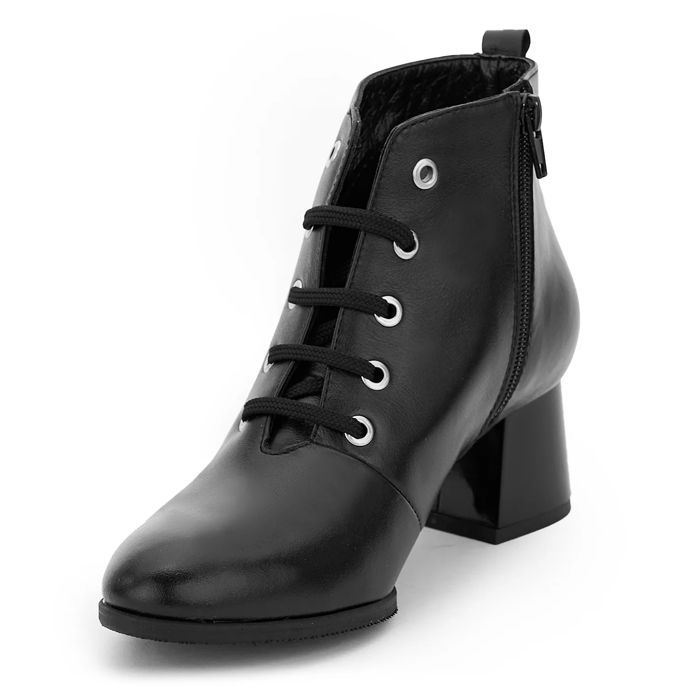 Botine dama din piele naturala neagra cu toc gros 14216 - Image 3