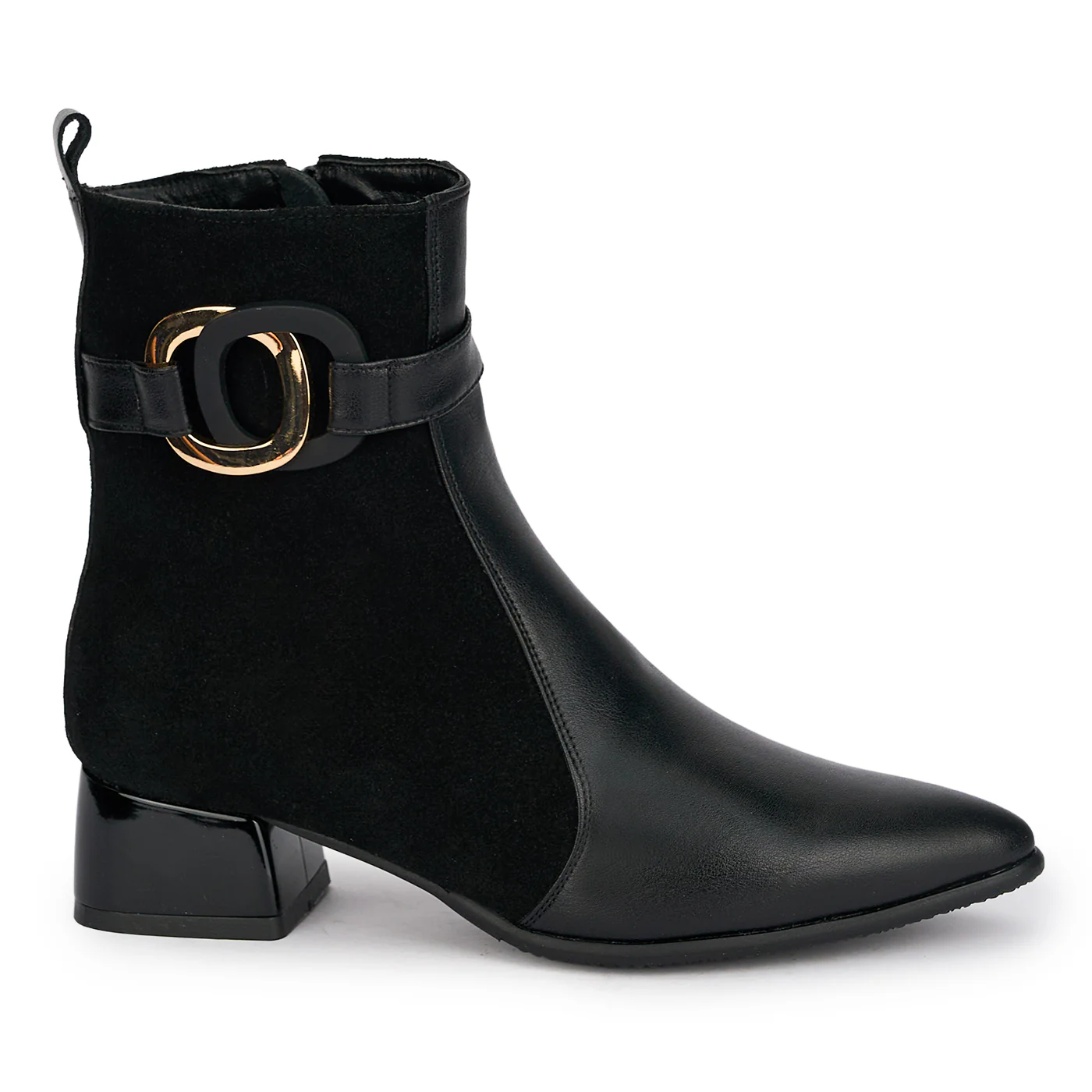 Botine dama din piele naturala neagra cu toc gros 4 cm 18890
