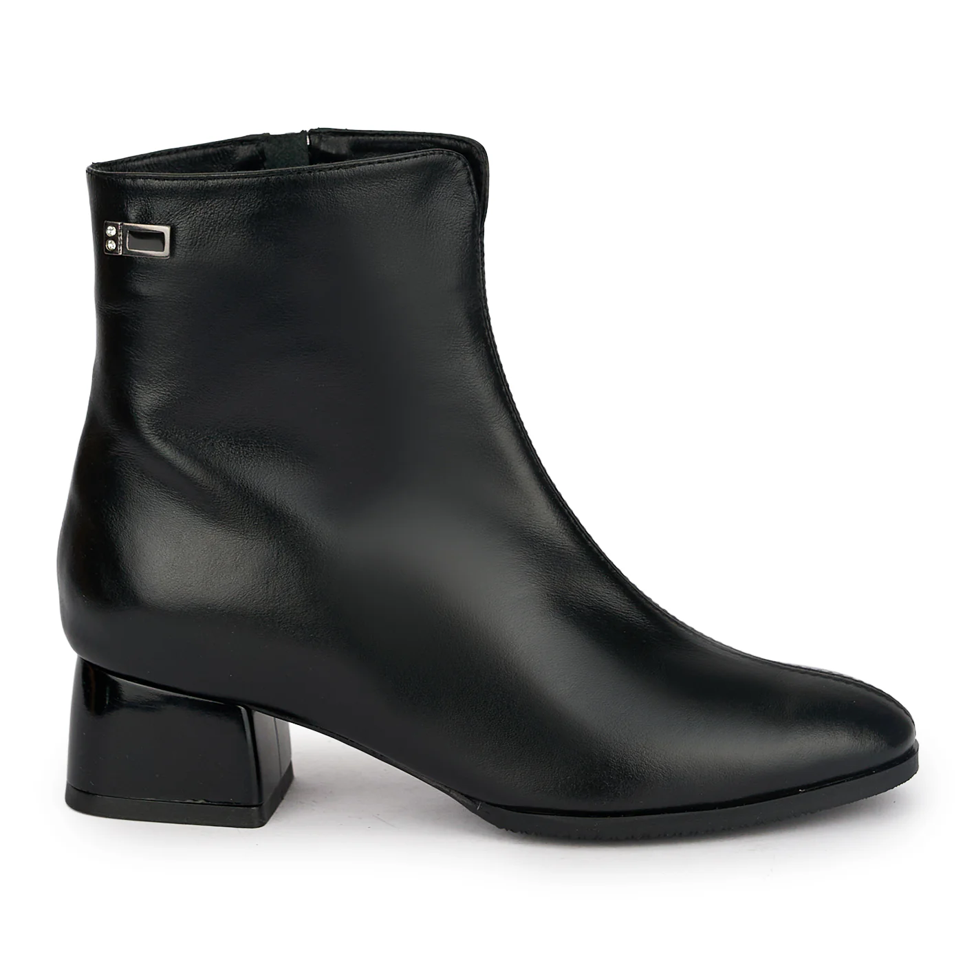 Botine dama din piele naturala neagra cu toc gros 4 cm 18933