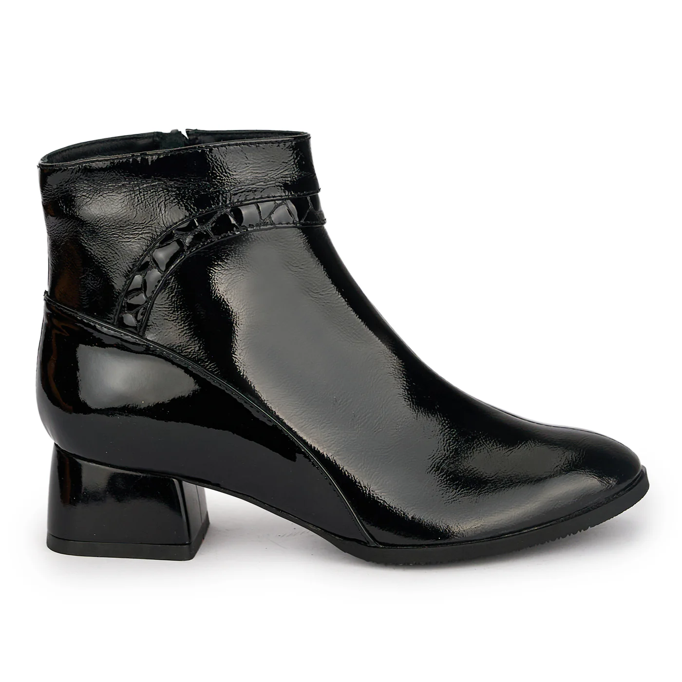Botine dama din piele naturala neagra cu toc gros 4 cm 18936