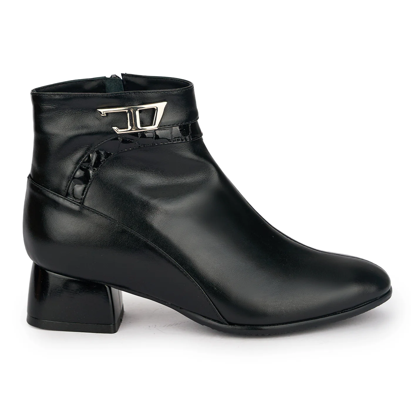 Botine dama din piele naturala neagra cu toc gros 4 cm 18937