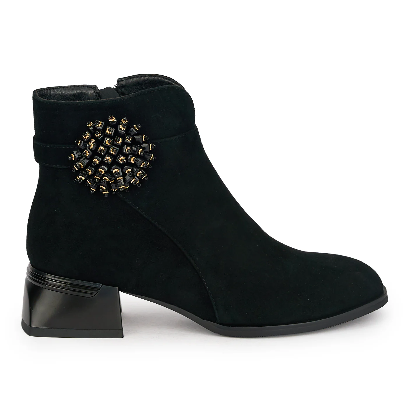 Botine dama din piele naturala neagra cu toc gros 4 cm 18962