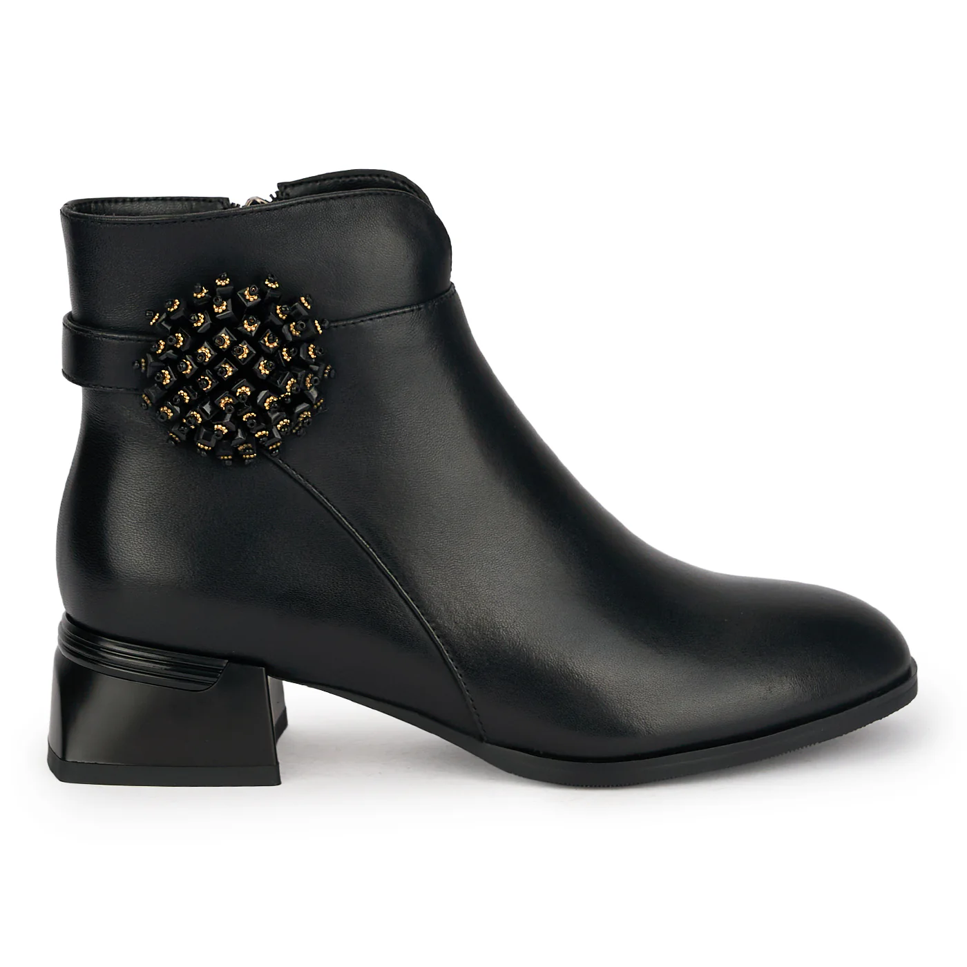 Botine dama din piele naturala neagra cu toc gros 4 cm 18963