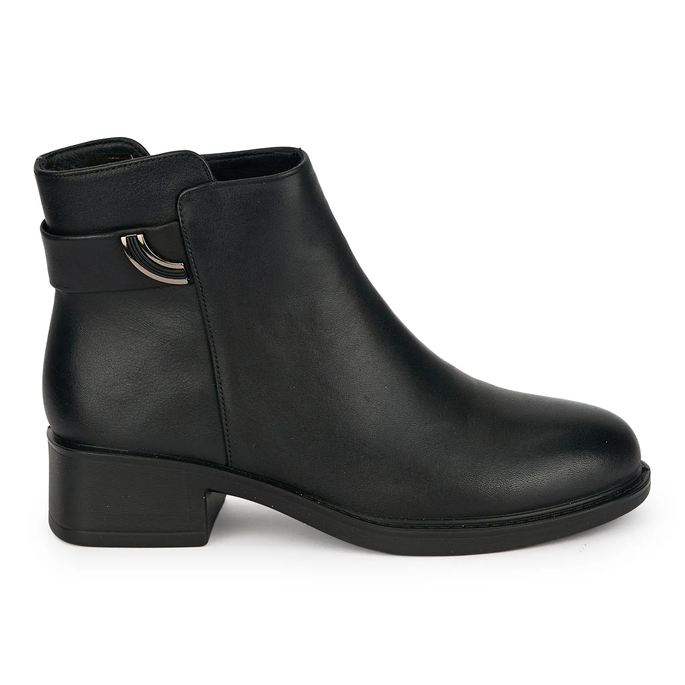 Botine dama din piele naturala neagra cu toc gros 4 cm 19038