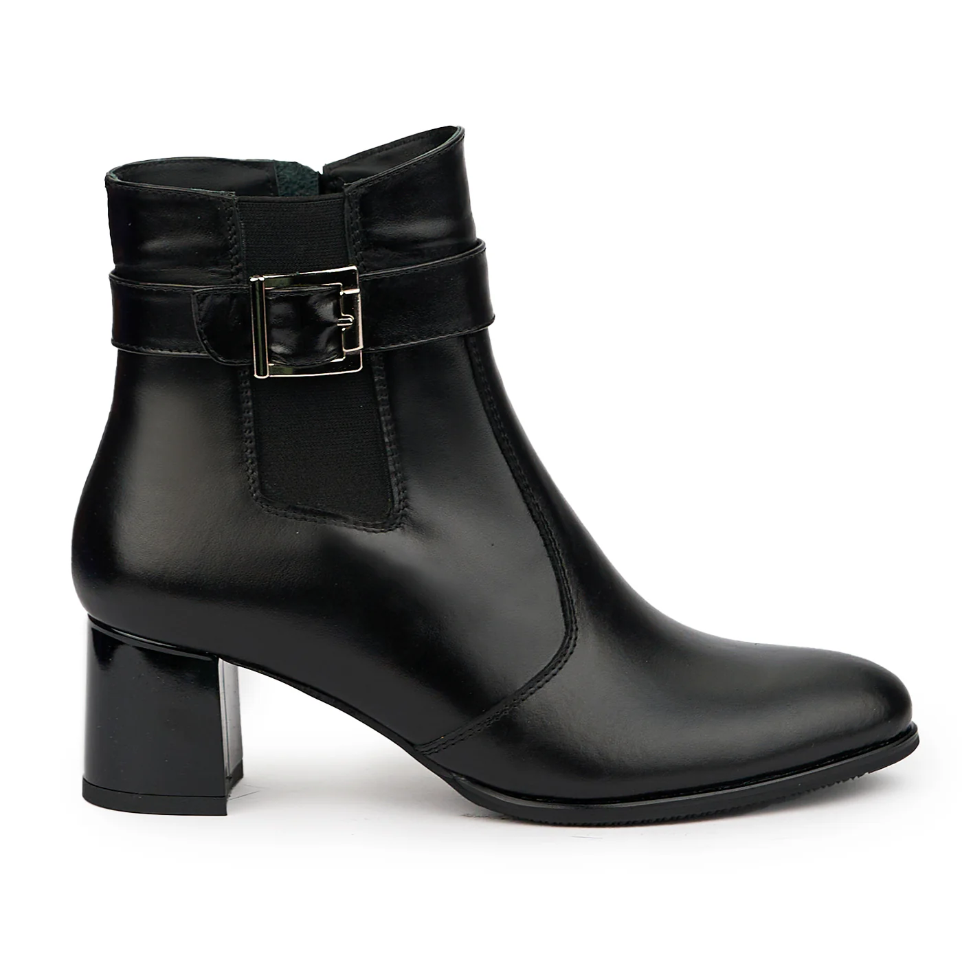 Botine dama din piele naturala neagra cu toc gros 5.5 cm 14565