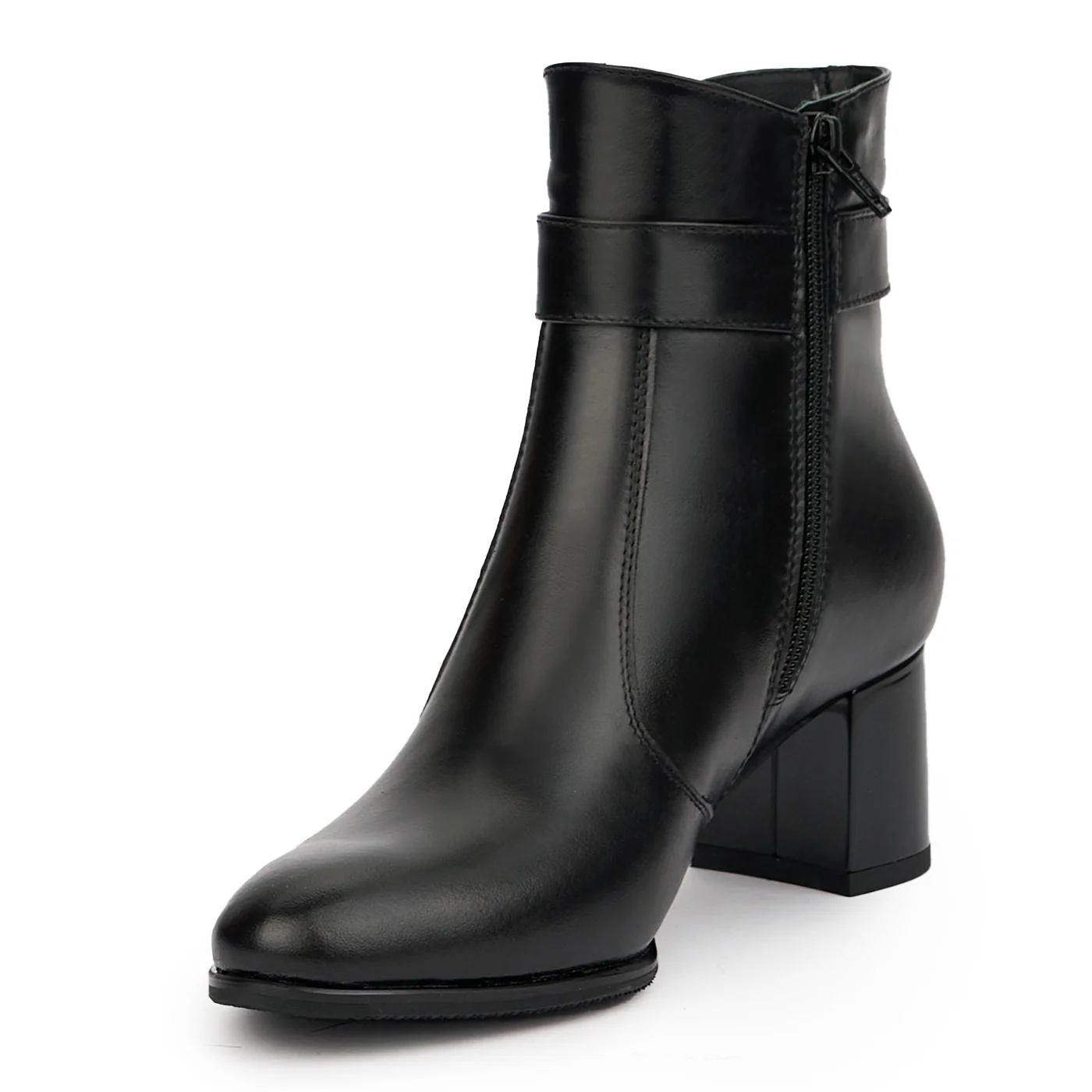 Botine dama din piele naturala neagra cu toc gros 5.5 cm 14565 - Image 3