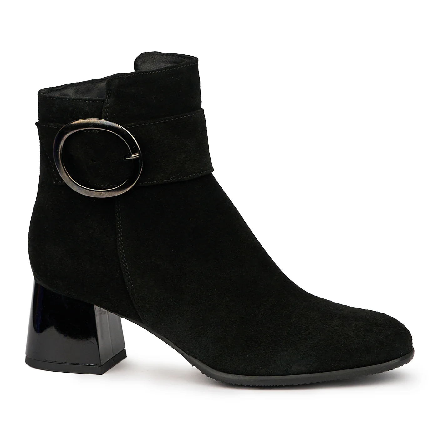 Botine dama din piele naturala neagra cu toc gros 5.5 cm 14609