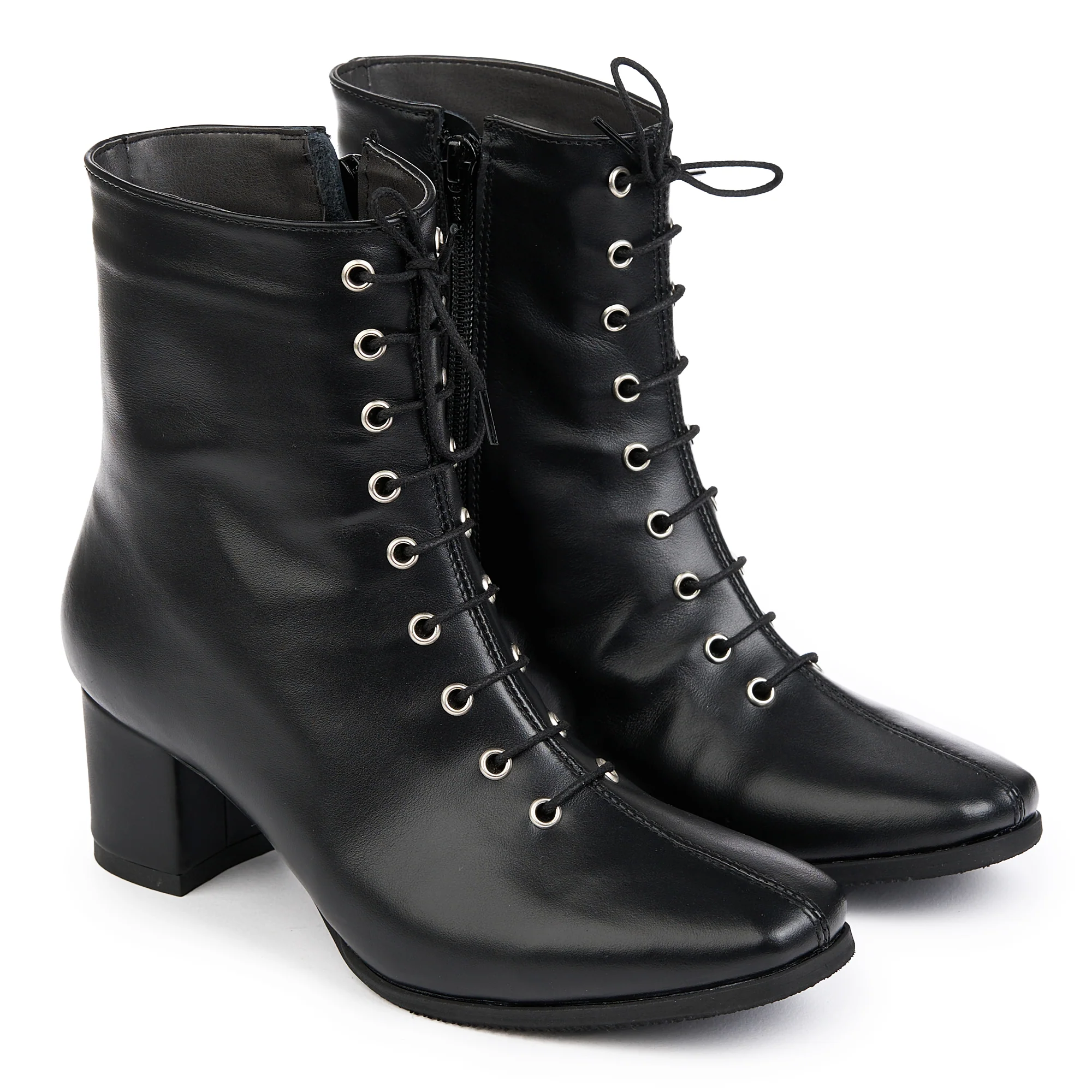 Botine dama din piele naturala neagra cu toc gros 5.5 cm 14838 - Image 3