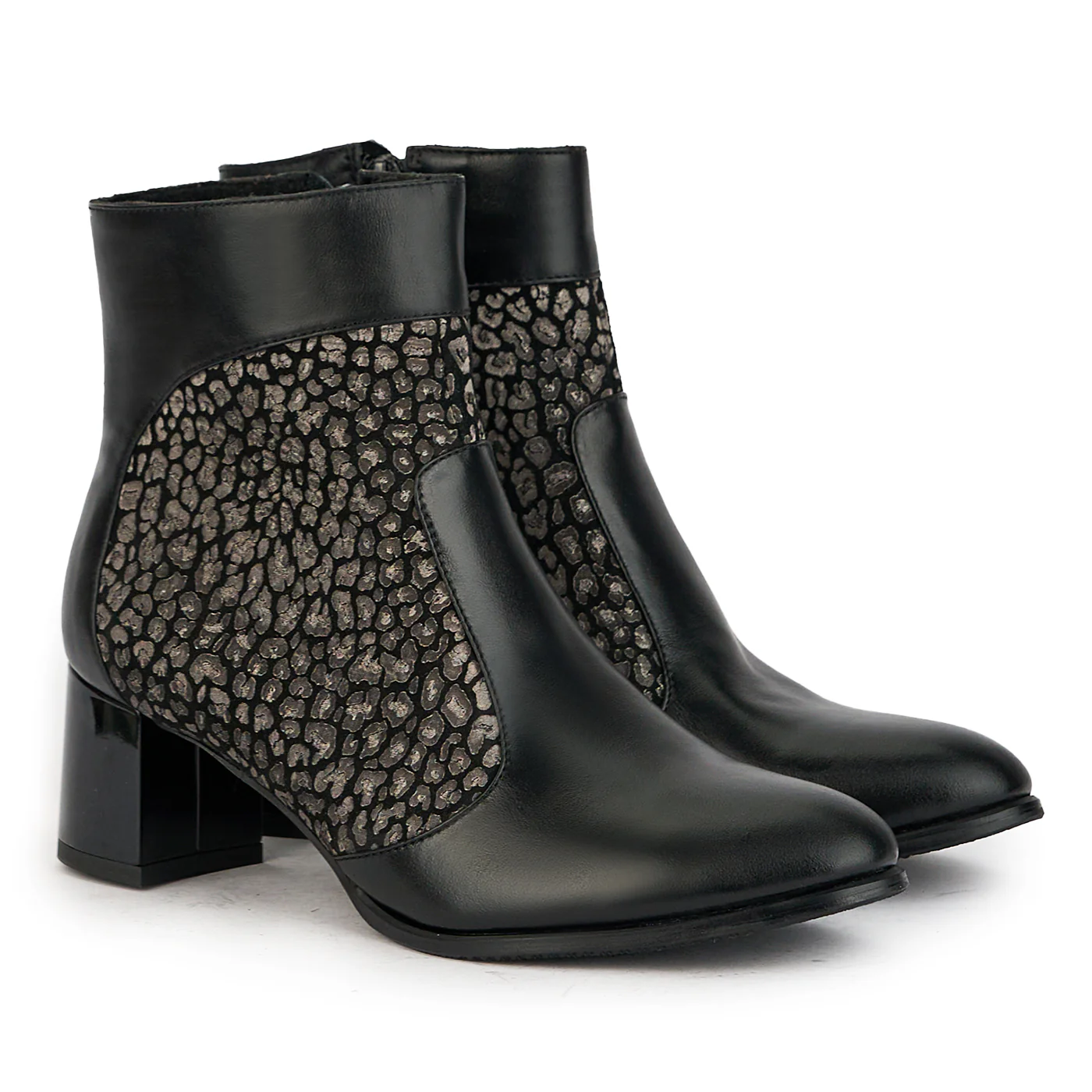 Botine dama din piele naturala neagra cu toc gros 5.5 cm 17333 - Image 4