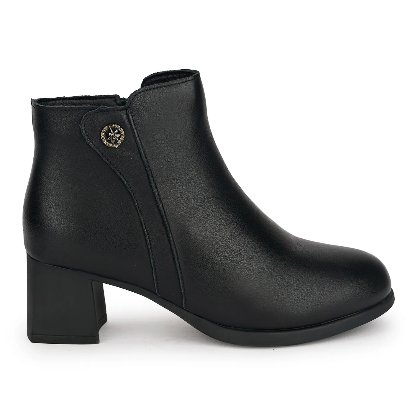 Botine dama din piele naturala neagra cu toc gros 5.5 cm 18978