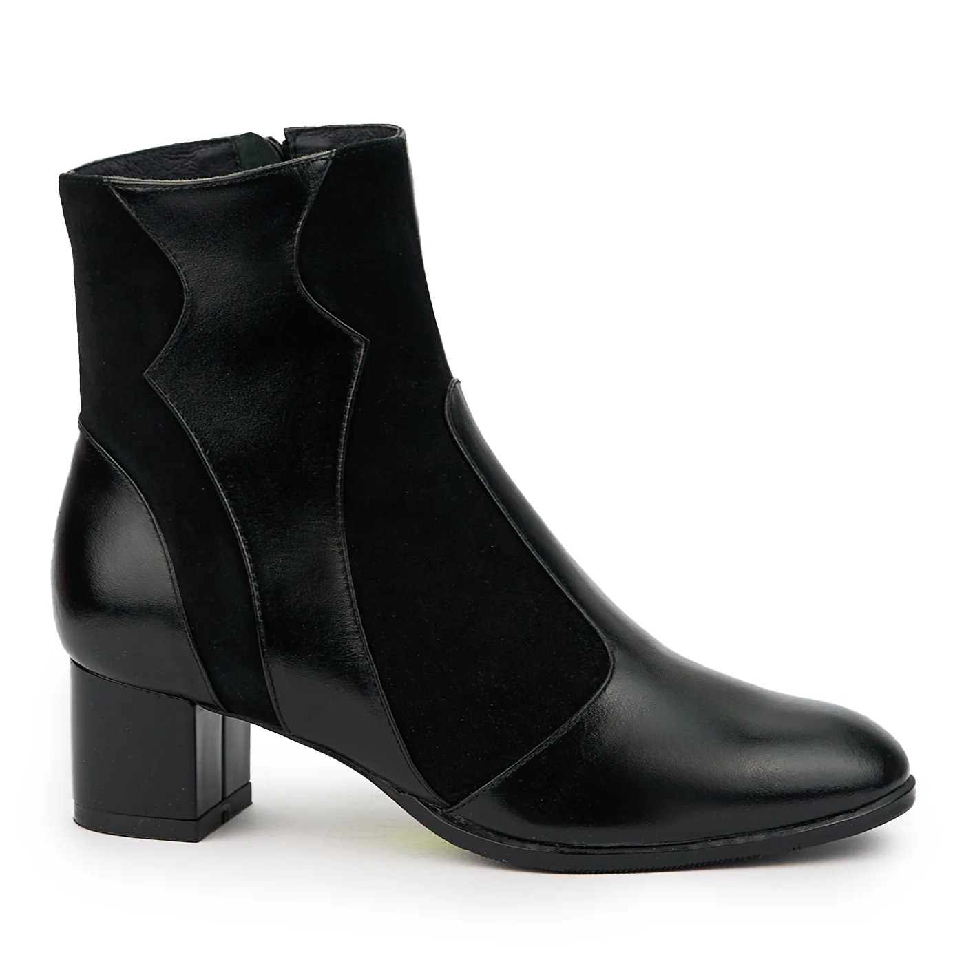 Botine dama din piele naturala neagra cu toc gros 5 cm 14753