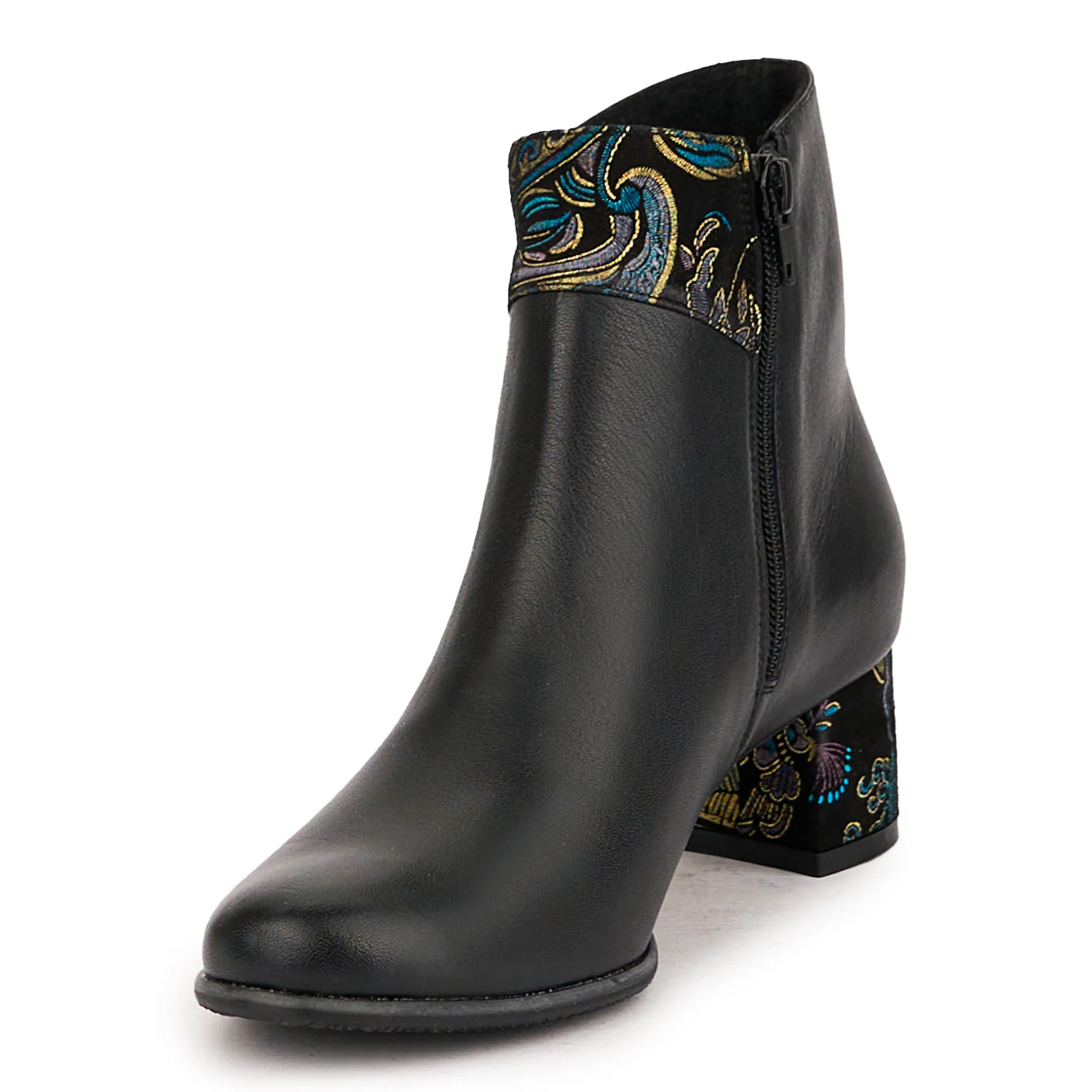 Botine dama din piele naturala neagra cu toc gros 5 cm 16805 - Image 3