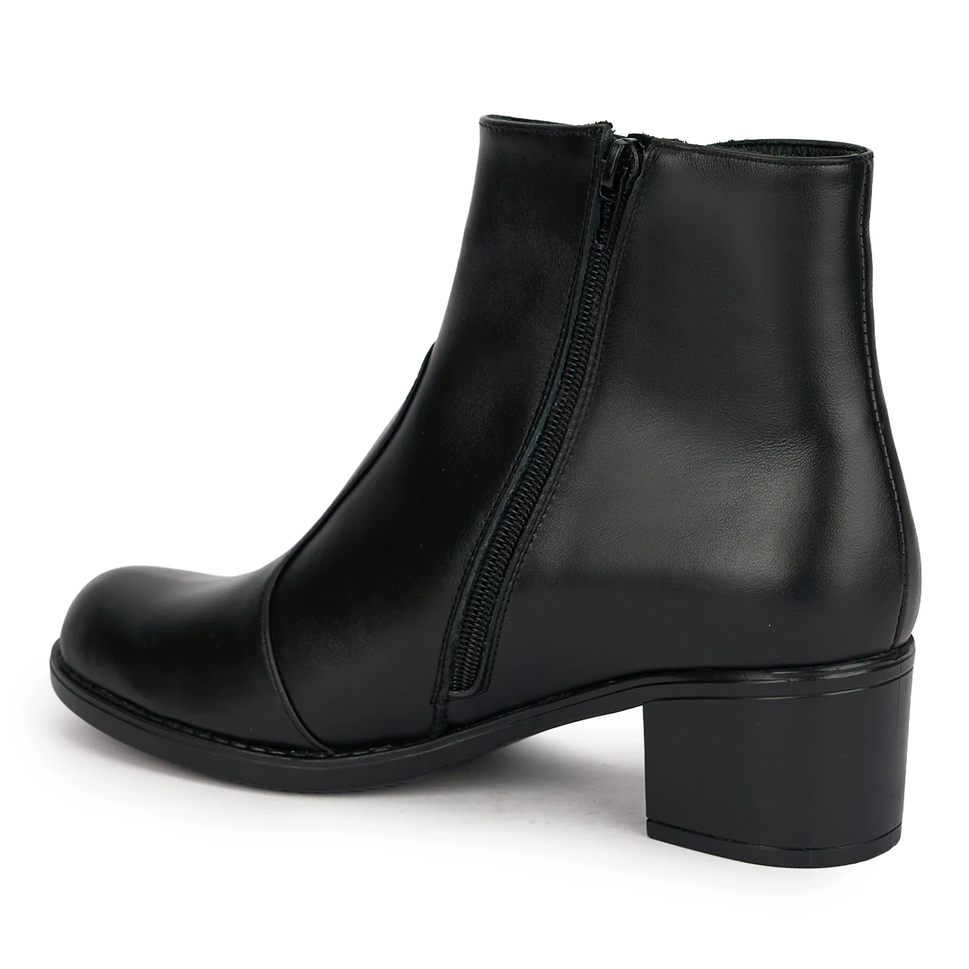 Botine dama din piele naturala neagra cu toc gros 5 cm 18939 - Image 2