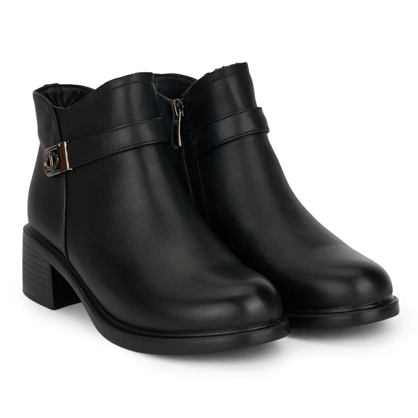 Botine dama din piele naturala neagra cu toc gros 5 cm 19013 - Image 4