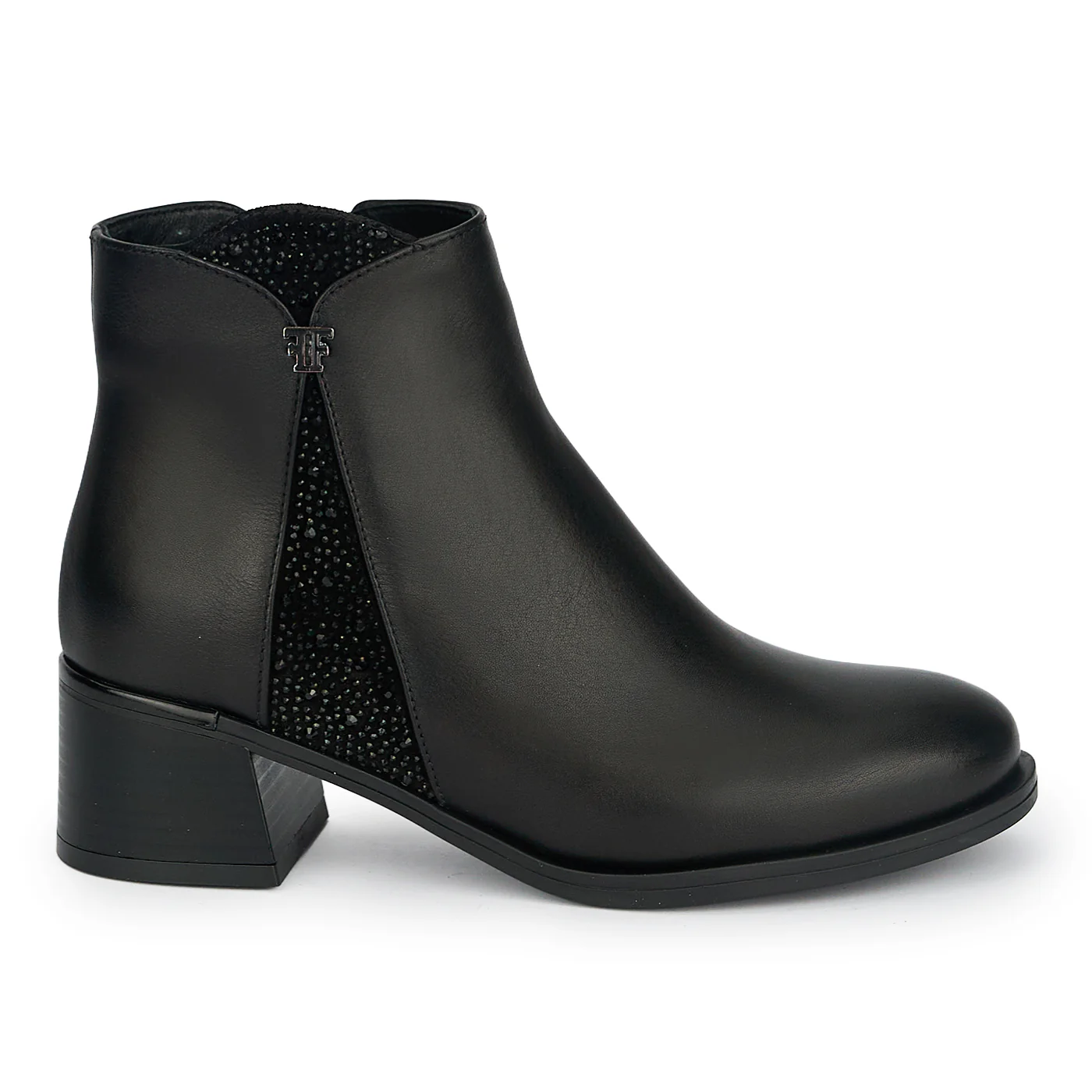 Botine dama din piele naturala neagra cu toc gros 5 cm 19213