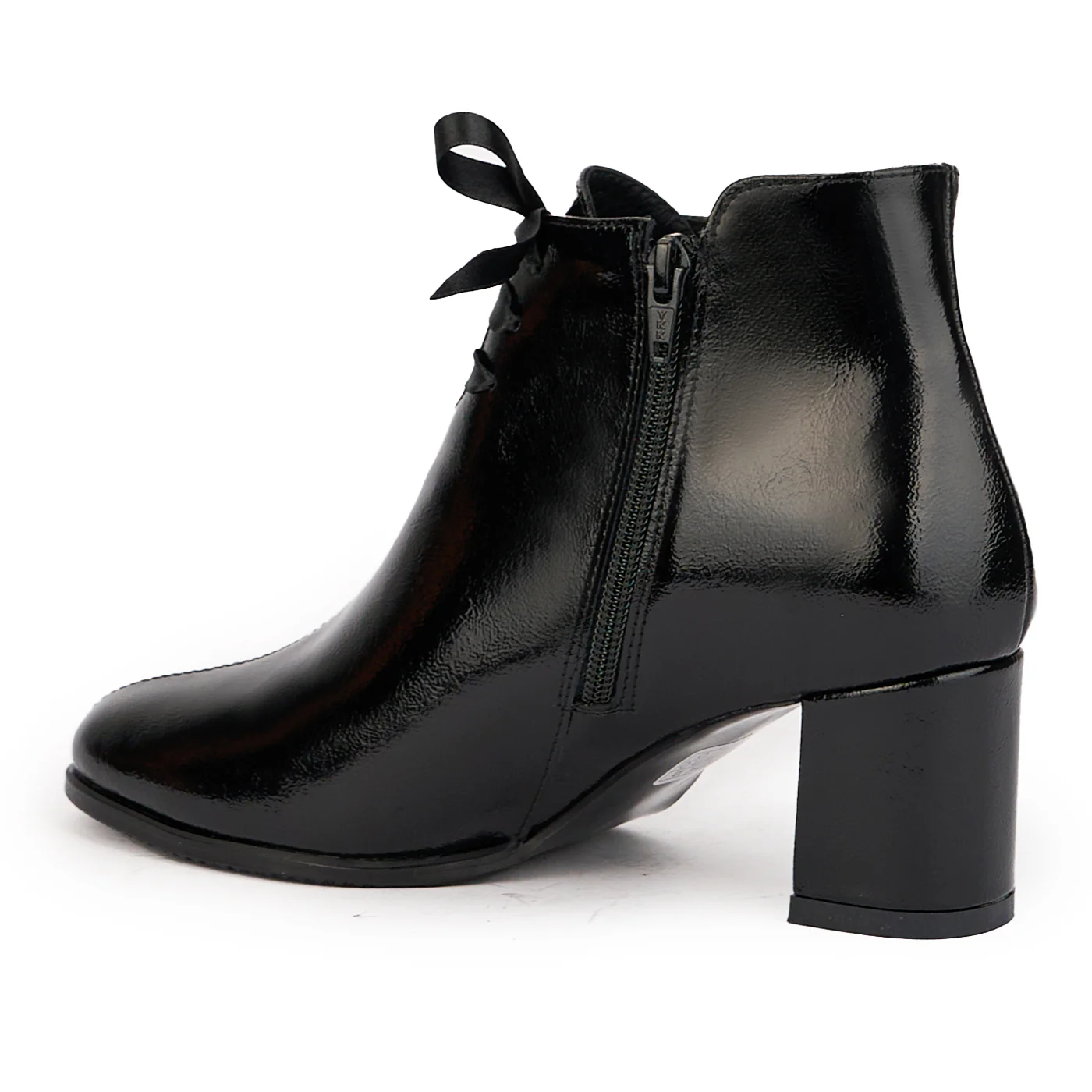 Botine dama din piele naturala neagra cu toc gros 6.5 cm 17157 - Image 2