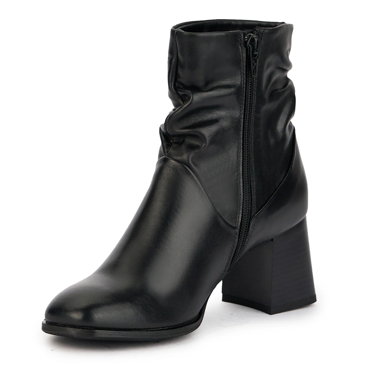 Botine dama din piele naturala neagra cu toc gros 6.5 cm 17240 - Image 3