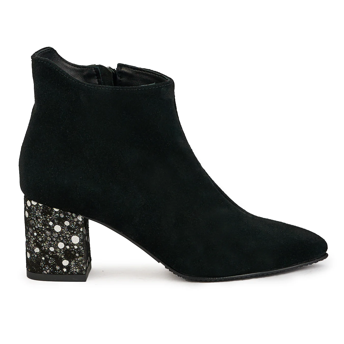 Botine dama din piele naturala neagra cu toc gros 6.5 cm 17334