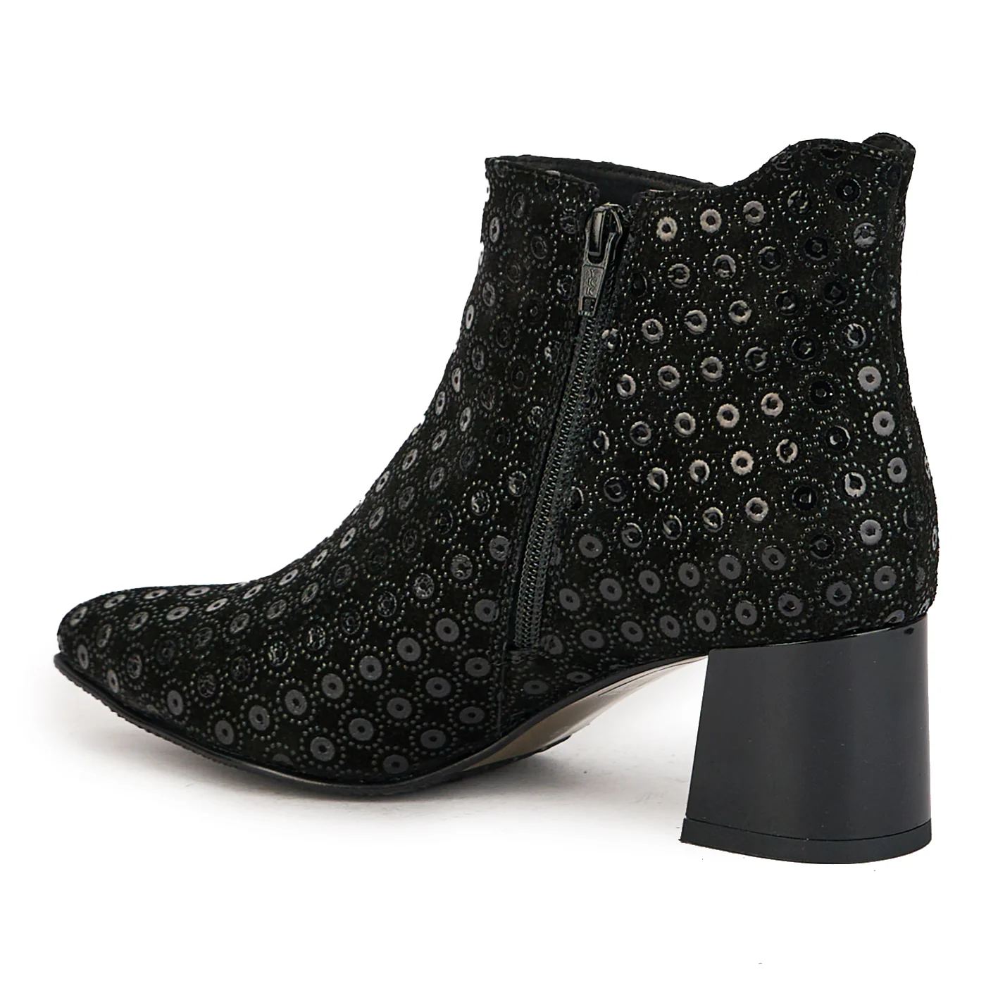 Botine dama din piele naturala neagra cu toc gros 6.5 cm 17335 - Image 2