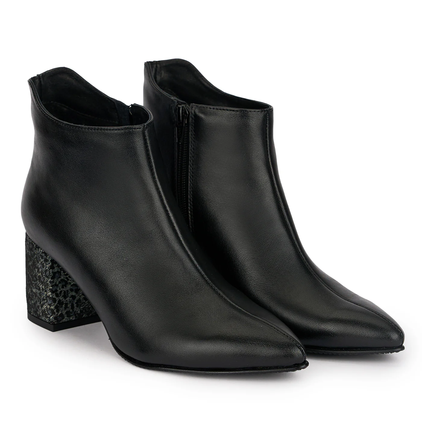 Botine dama din piele naturala neagra cu toc gros 6.5 cm 18851 - Image 4