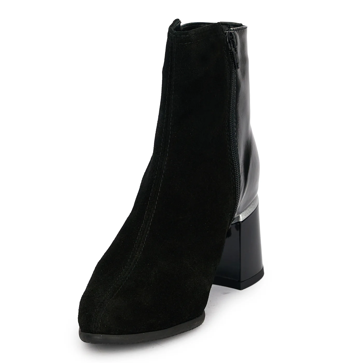 Botine dama din piele naturala neagra cu toc gros 6.5 cm 18918 - Image 3