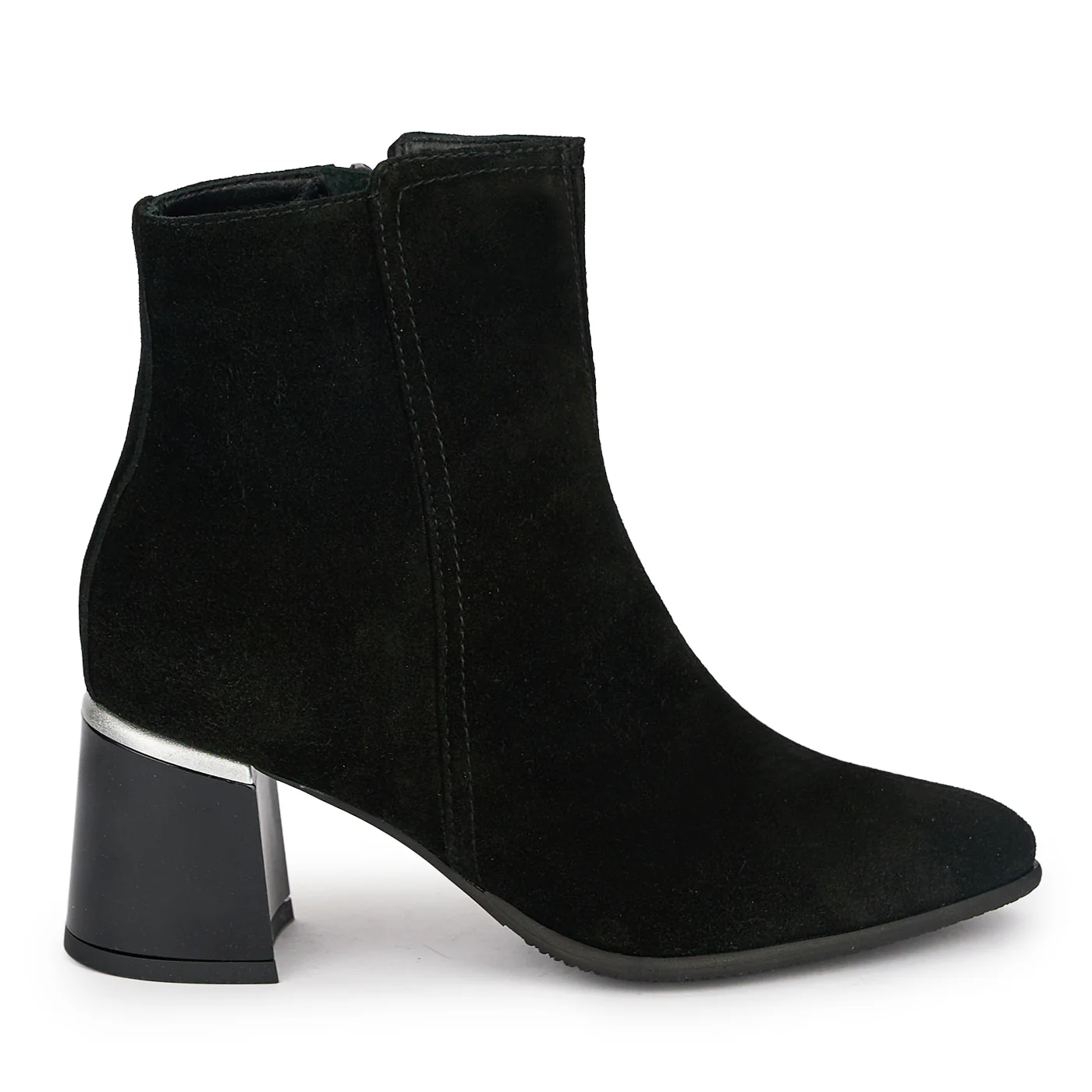 Botine dama din piele naturala neagra cu toc gros 6.5 cm 18920