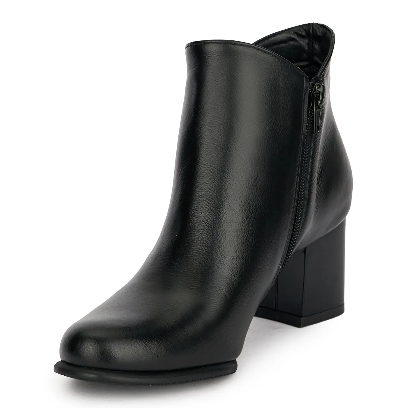 Botine dama din piele naturala neagra cu toc gros 6.5 cm 19144 - Image 3