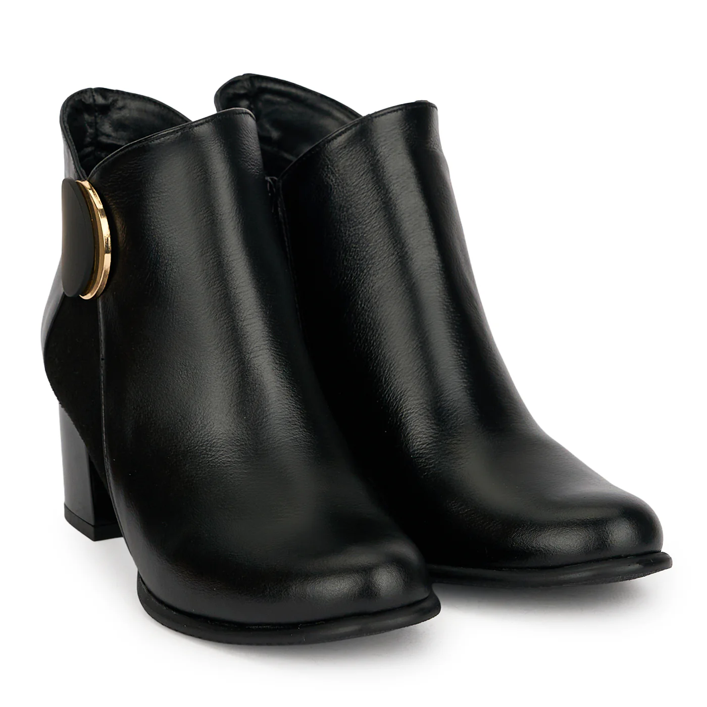 Botine dama din piele naturala neagra cu toc gros 6.5 cm 19144 - Image 4
