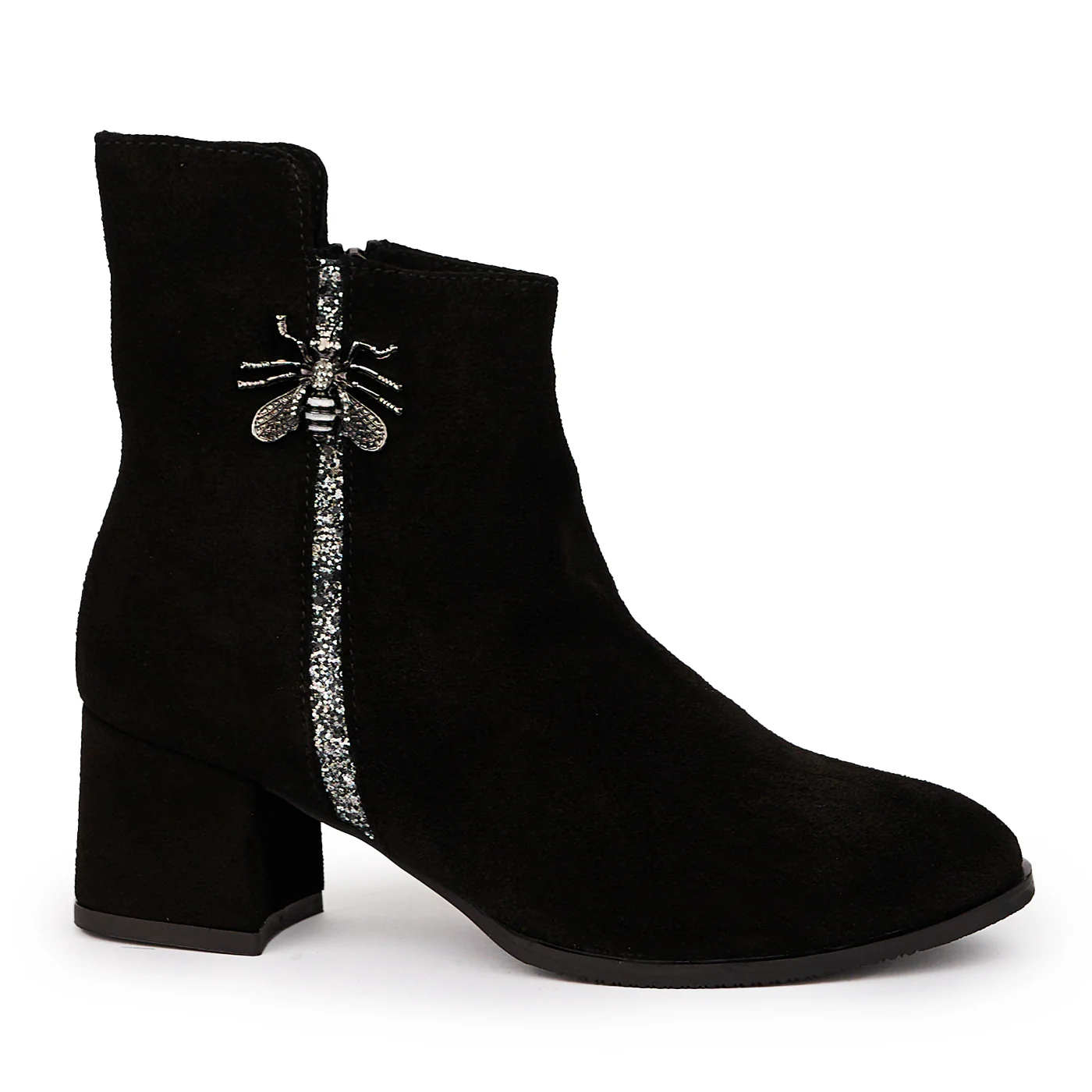 Botine dama din piele naturala neagra cu toc gros 6 cm 14250