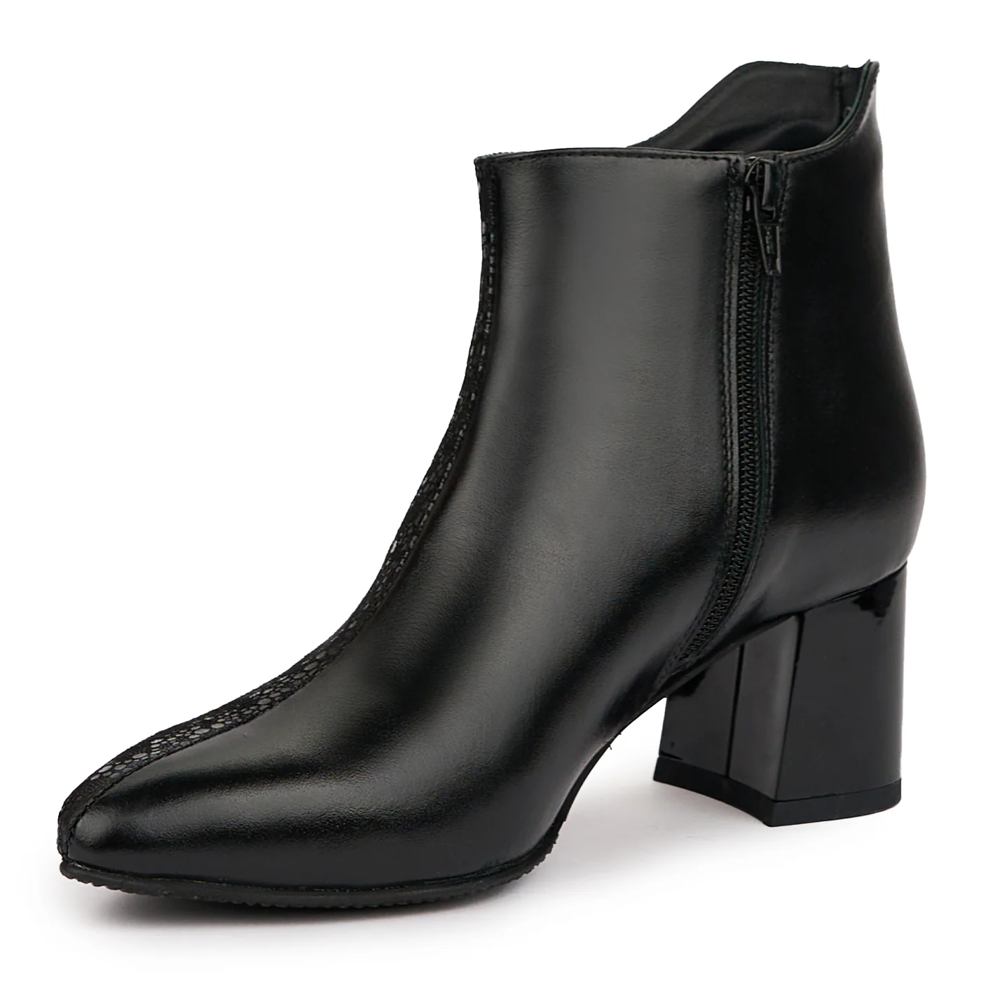 Botine dama din piele naturala neagra cu toc gros 6 cm 14315 - Image 3