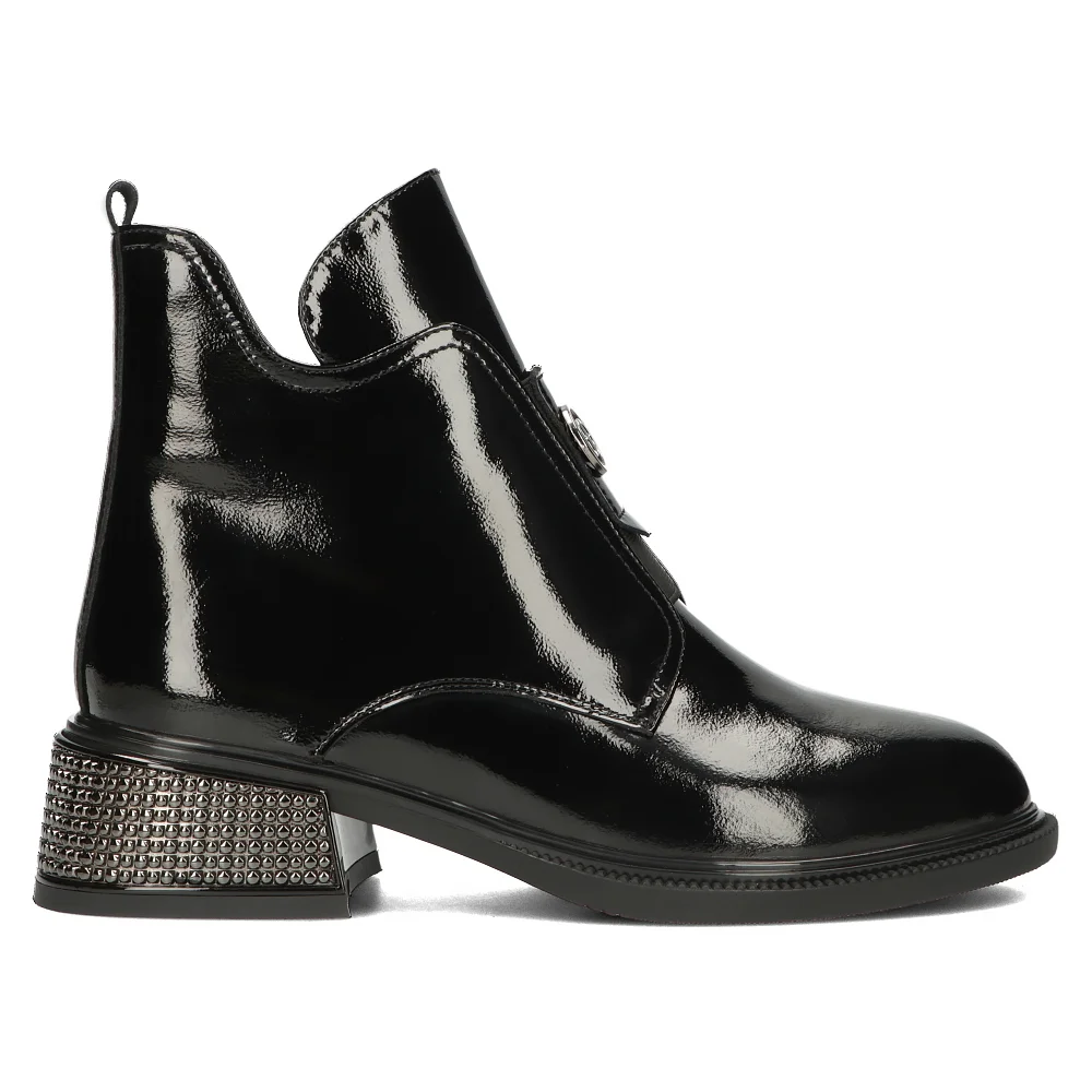Botine dama din piele naturala neagra cu toc gros 6 cm 14344