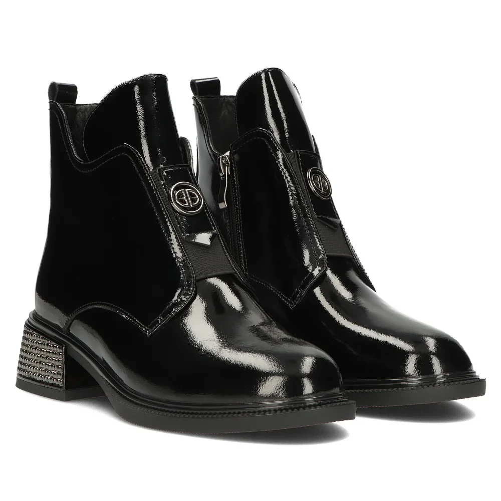 Botine dama din piele naturala neagra cu toc gros 6 cm 14344 - Image 4