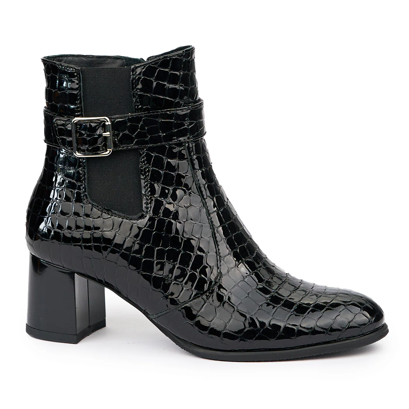 Botine dama din piele naturala neagra cu toc gros 6 cm 14489