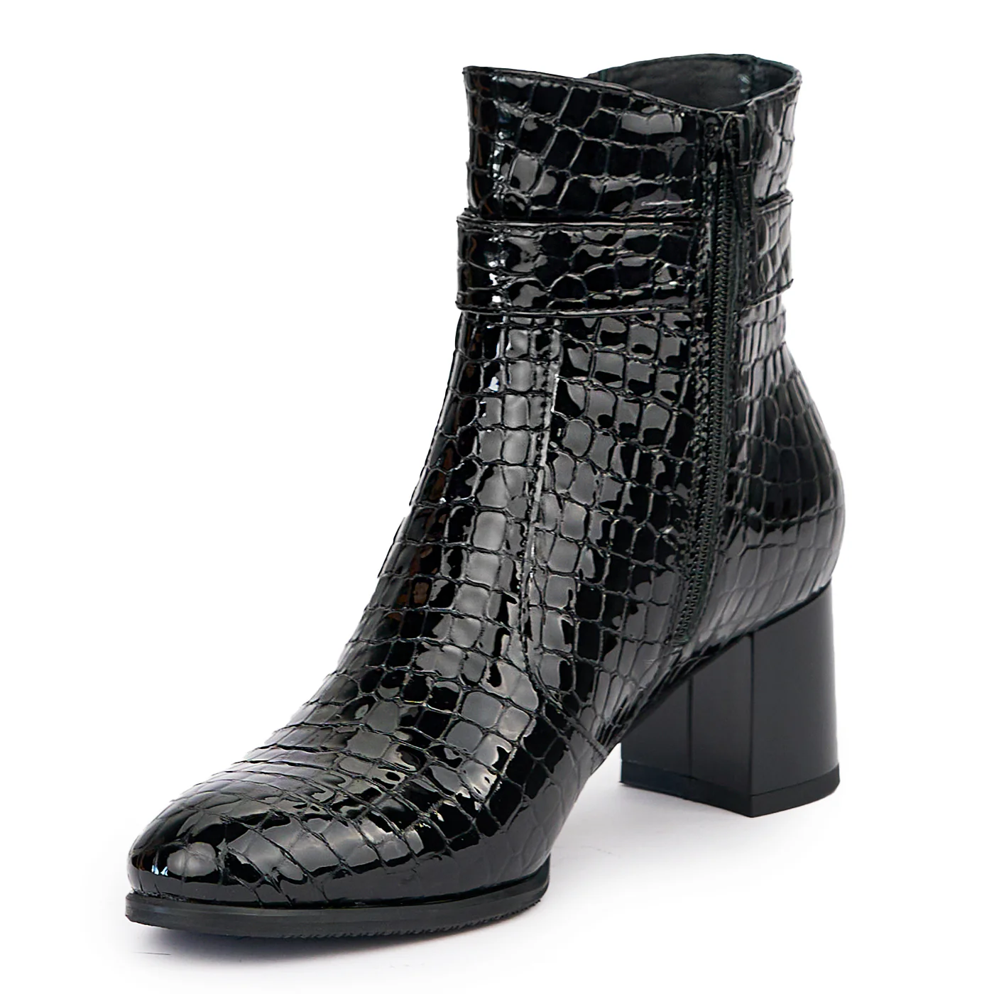Botine dama din piele naturala neagra cu toc gros 6 cm 14489 - Image 3