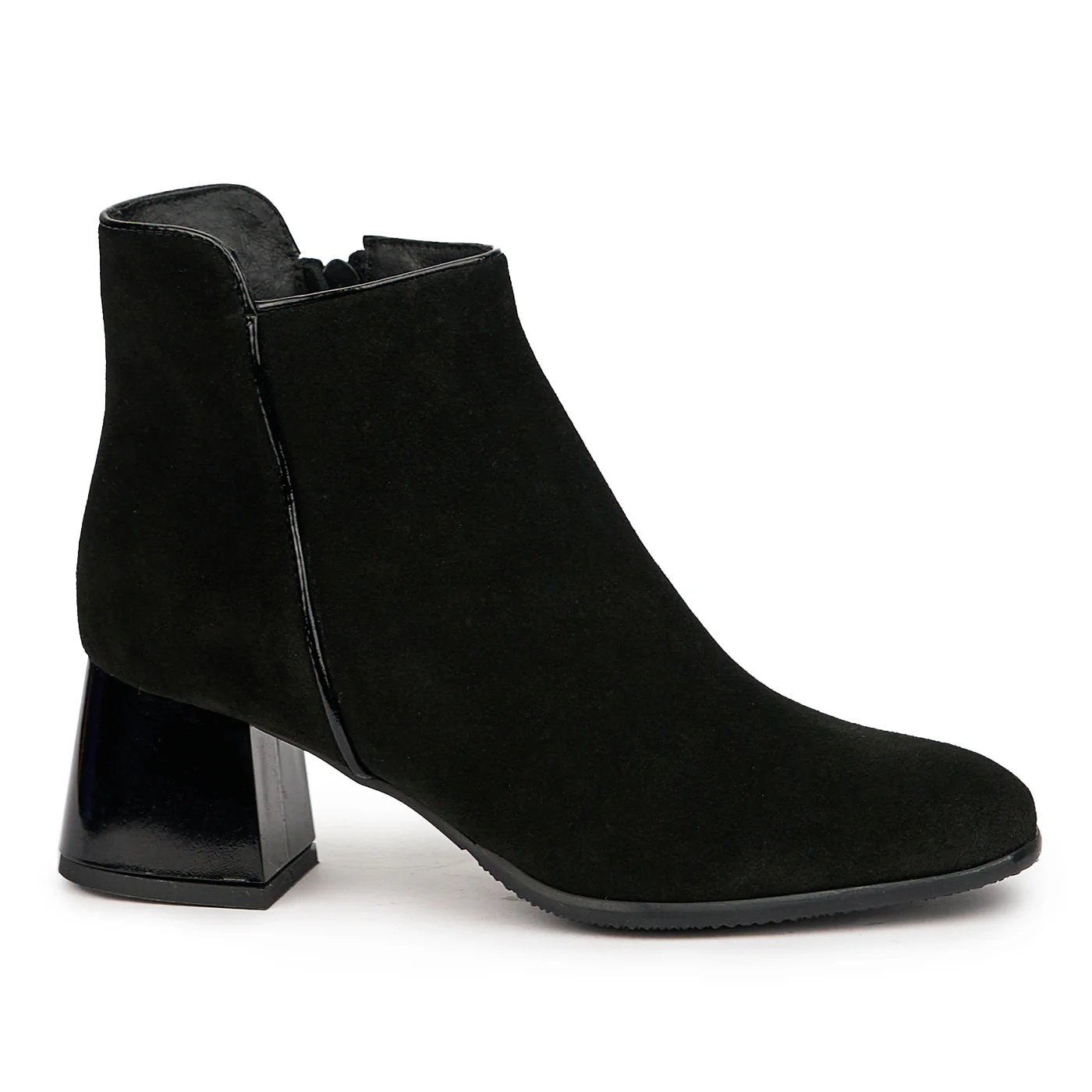 Botine dama din piele naturala neagra cu toc gros 6 cm 14553