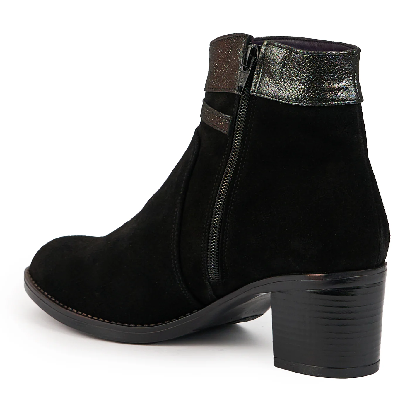 Botine dama din piele naturala neagra cu toc gros 6 cm 14719 - Image 2