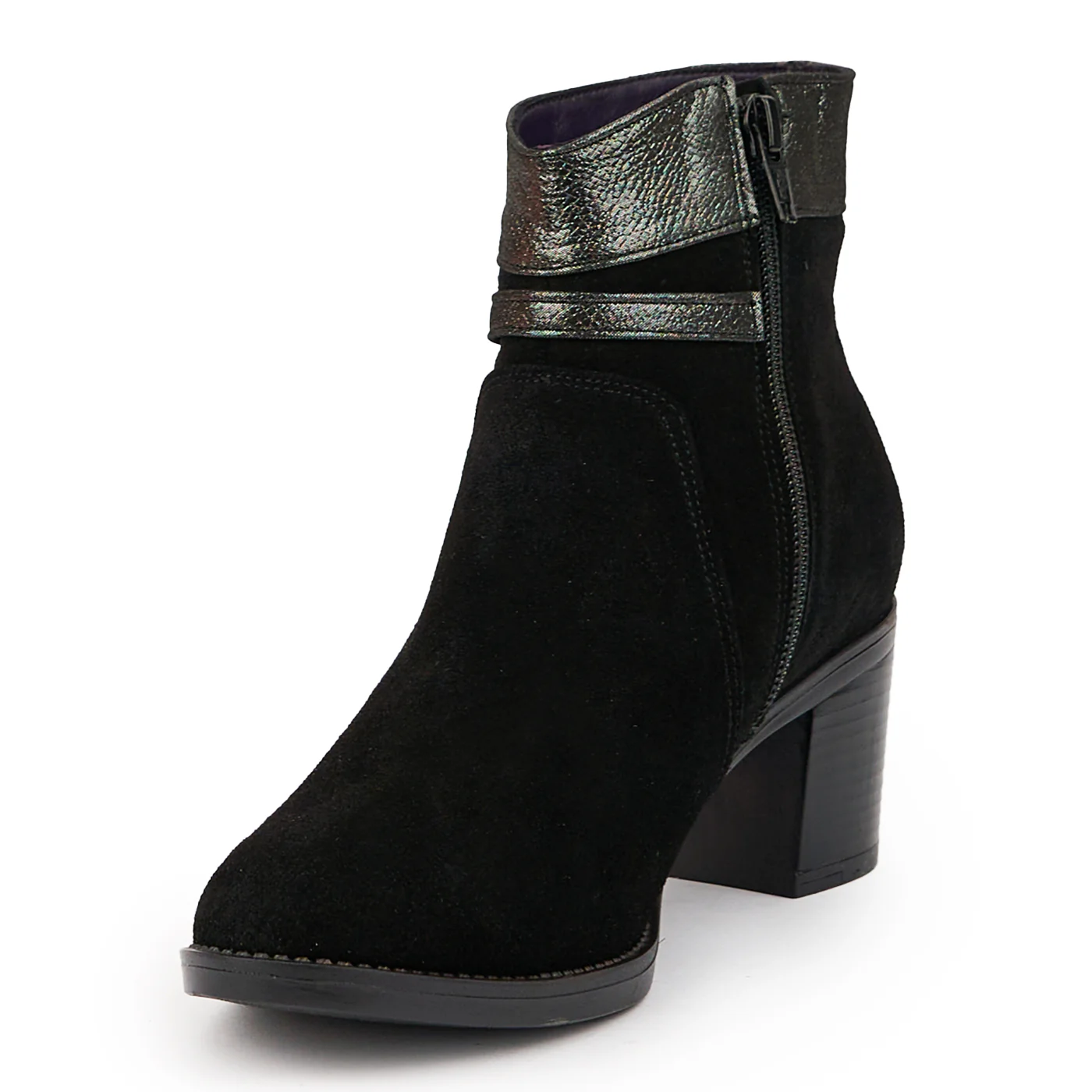 Botine dama din piele naturala neagra cu toc gros 6 cm 14719 - Image 3