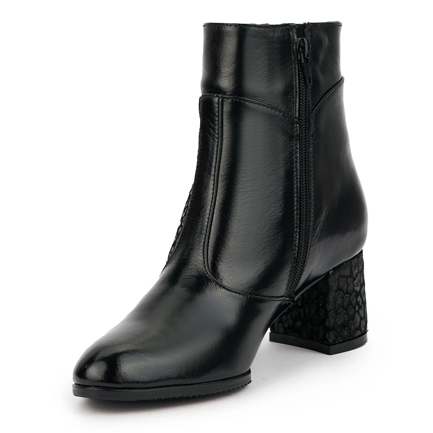 Botine dama din piele naturala neagra cu toc gros 6 cm 14759 - Image 3