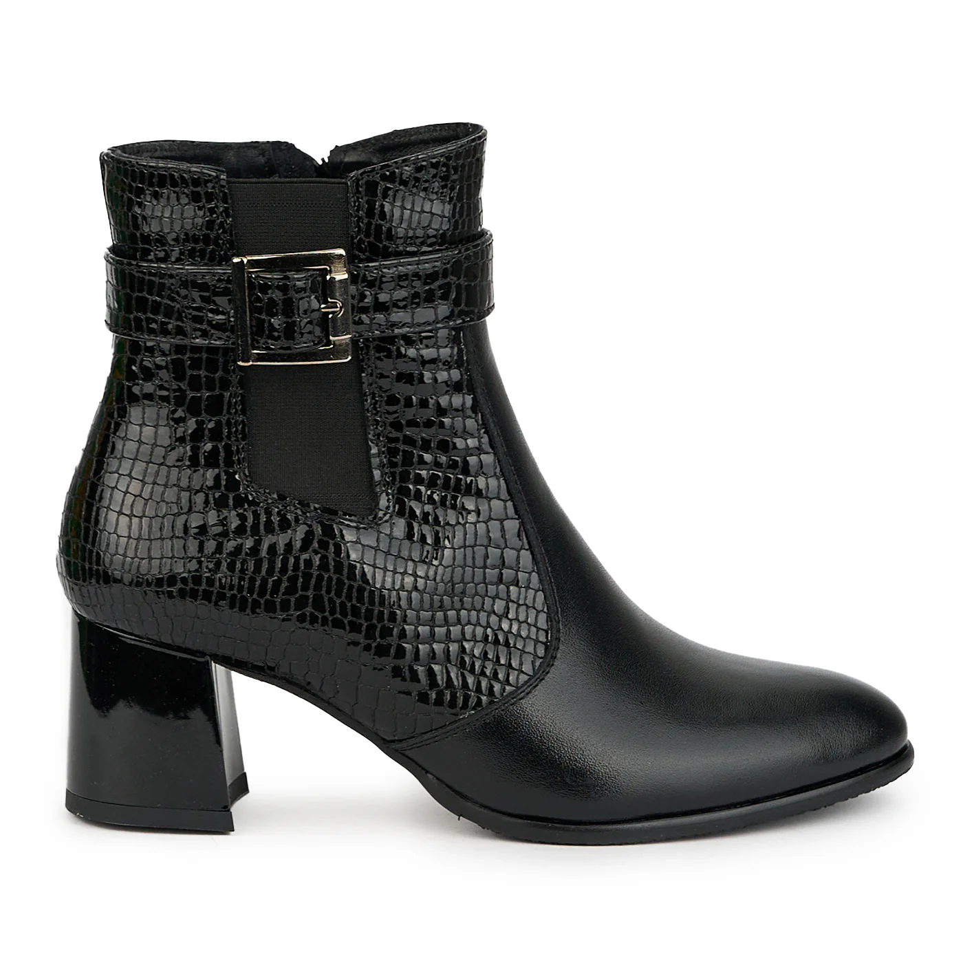Botine dama din piele naturala neagra cu toc gros 6 cm 14938