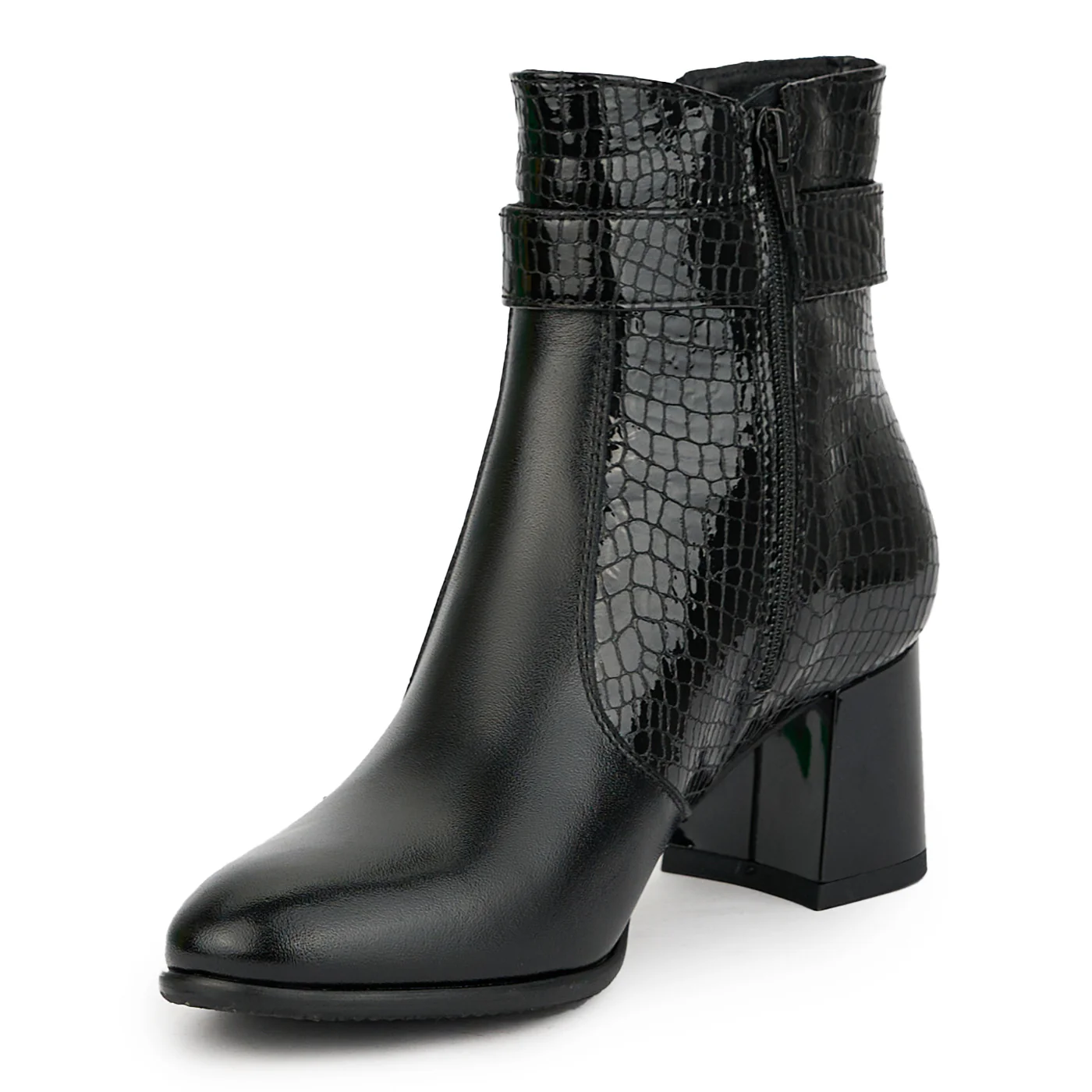 Botine dama din piele naturala neagra cu toc gros 6 cm 14938 - Image 3
