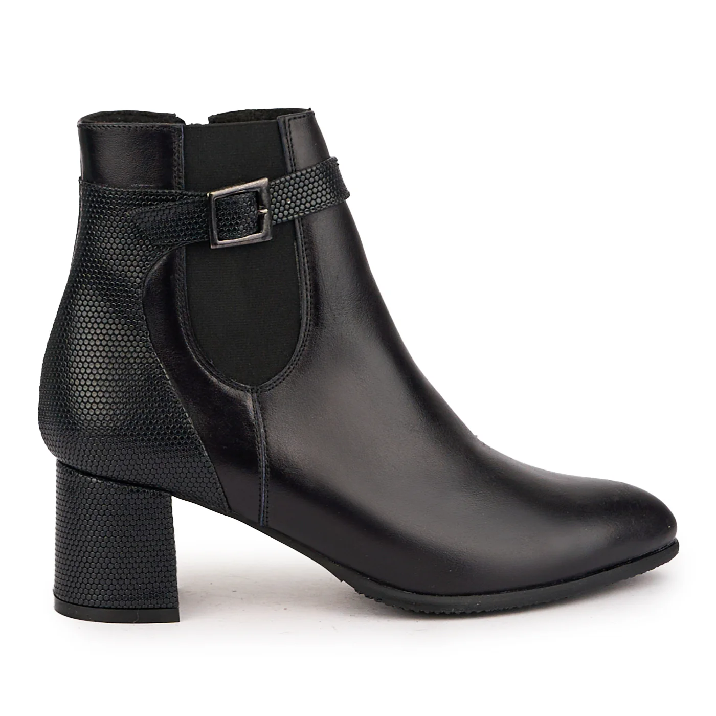 Botine dama din piele naturala neagra cu toc gros 6 cm 16804