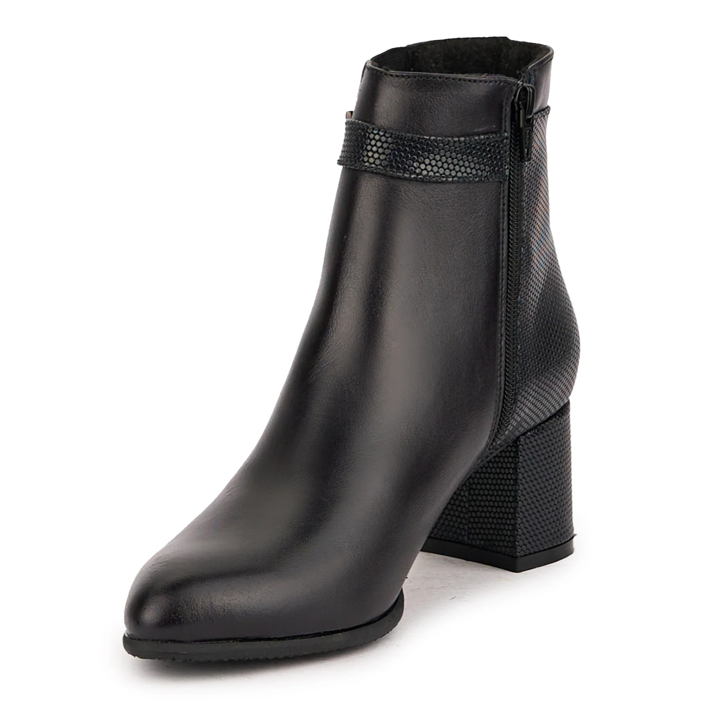Botine dama din piele naturala neagra cu toc gros 6 cm 16804 - Image 3