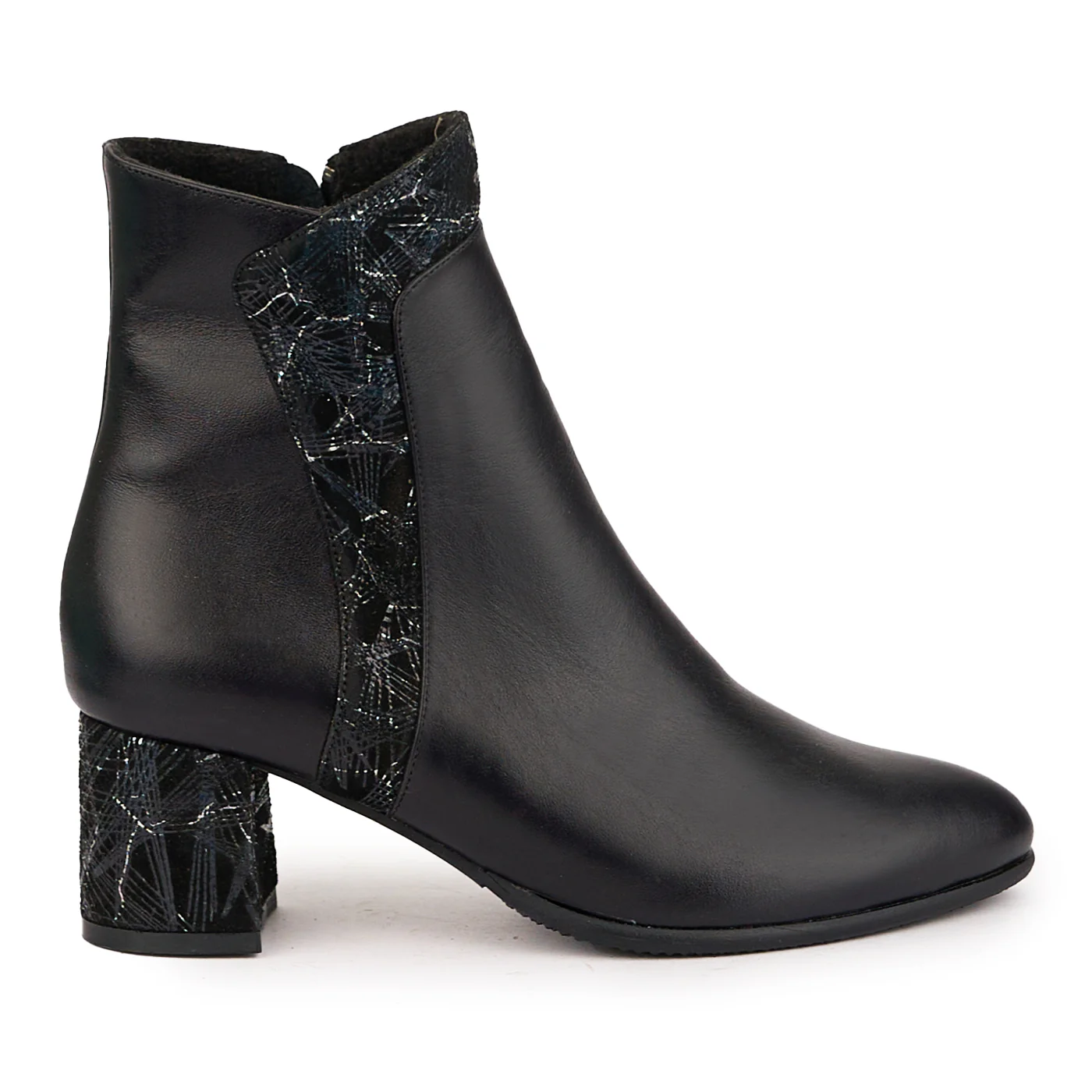 Botine dama din piele naturala neagra cu toc gros 6 cm 16808