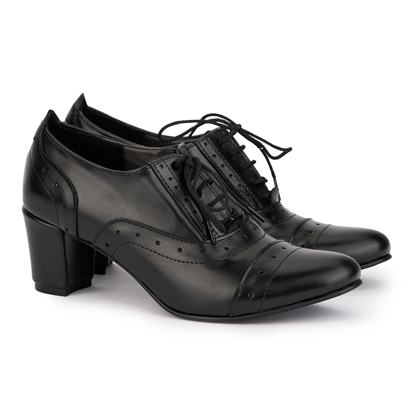 Botine dama din piele naturala neagra cu toc gros 6 cm 16818 - Image 4