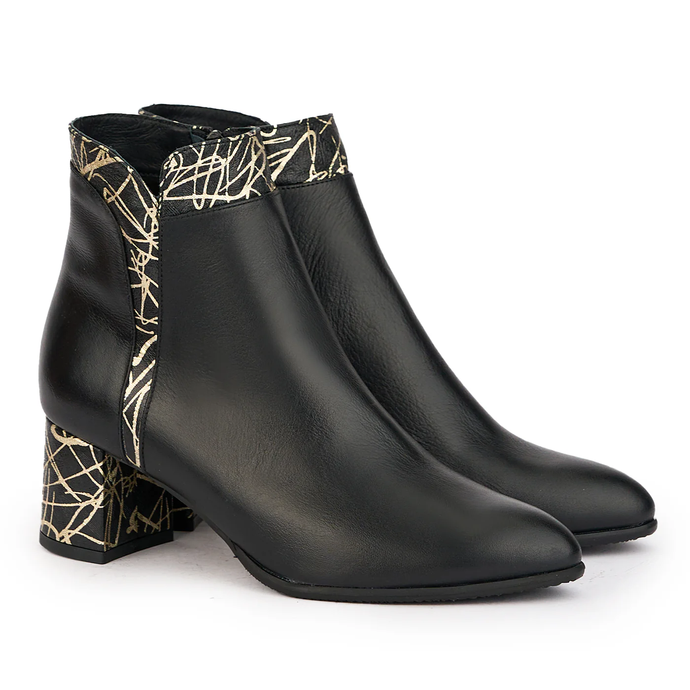 Botine dama din piele naturala neagra cu toc gros 6 cm 17174 - Image 4