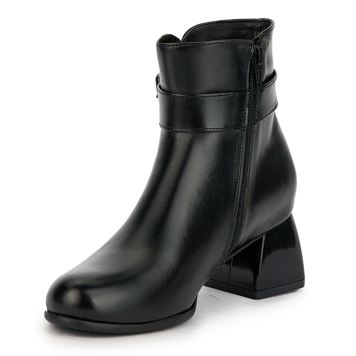 Botine dama din piele naturala neagra cu toc gros 6 cm 17347 - Image 3
