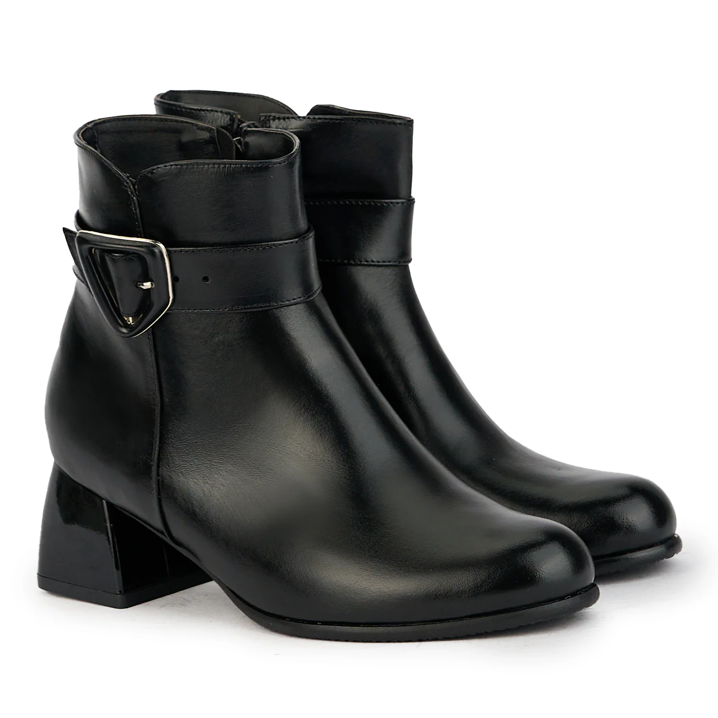 Botine dama din piele naturala neagra cu toc gros 6 cm 17347 - Image 4