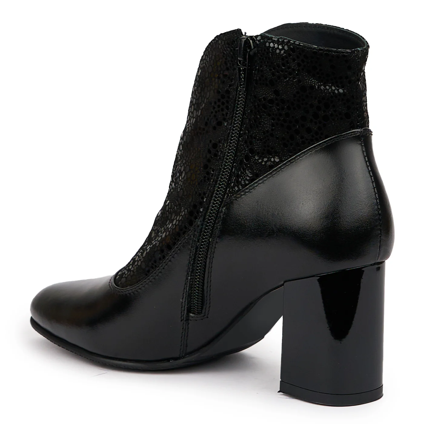 Botine dama din piele naturala neagra cu toc gros 7.5 cm 14319 - Image 2
