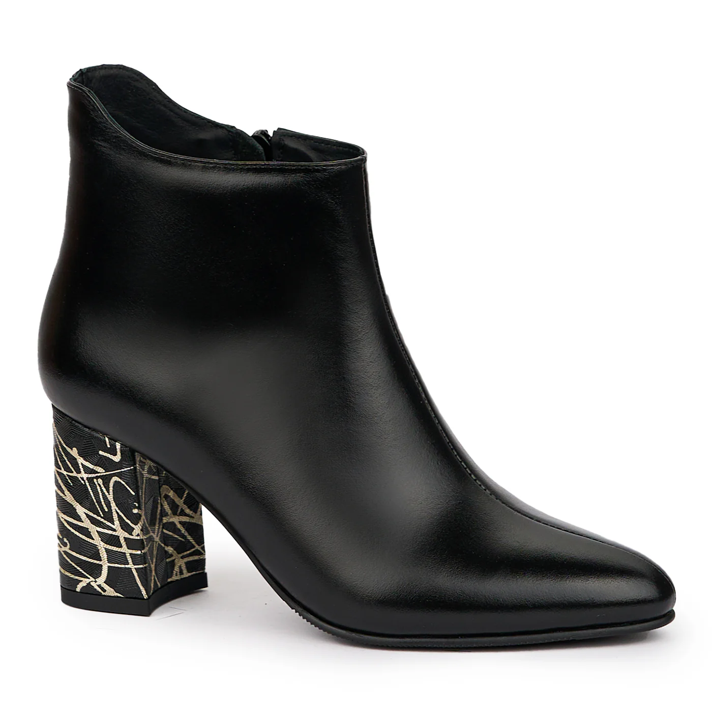 Botine dama din piele naturala neagra cu toc gros 7.5 cm 14321