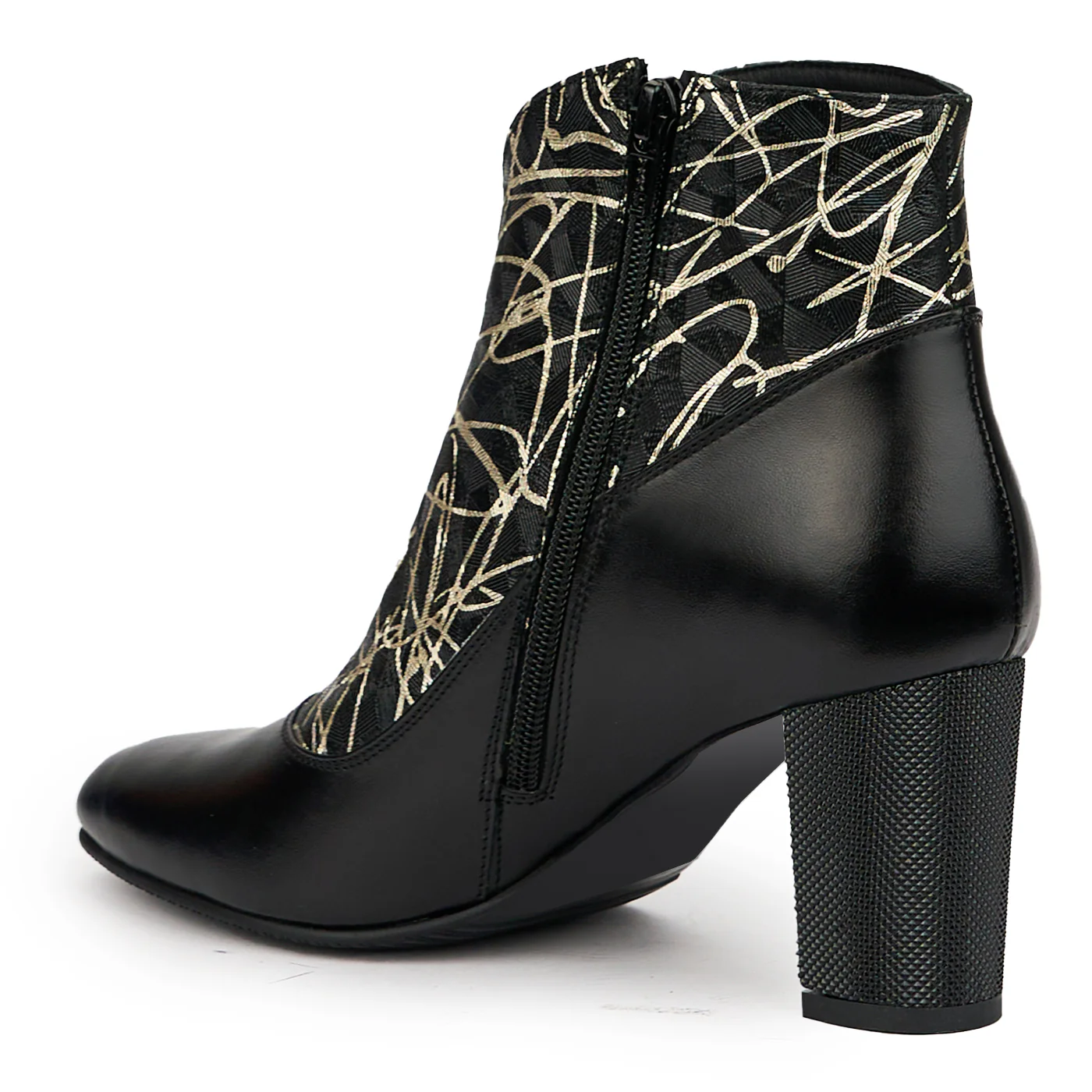 Botine dama din piele naturala neagra cu toc gros 7.5 cm 14559 - Image 2